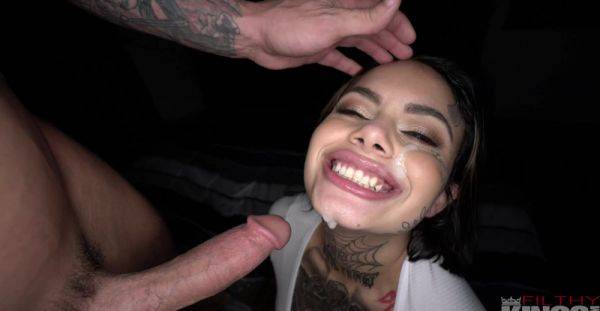 Sweet babe with sexy tattoos gets intimate with a big dick until sperm covers her face - alphaporno.com on pornogates.com