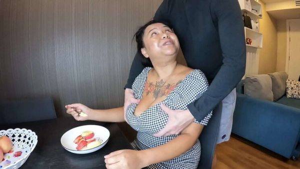 Asian Babe with Huge Natural Tits Gives Handjob and Interracial Sex - porntry.com on pornogates.com