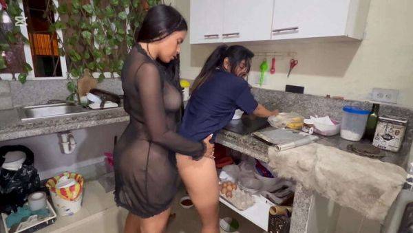 Lesbian Stepmom and Stepdaughter Kitchen Sex - porntry.com on pornogates.com